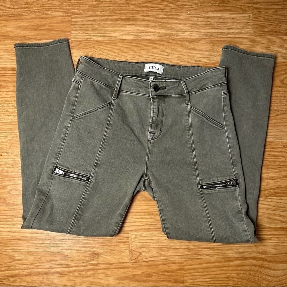 Pistola stretchy skinny moto Kim possible size 26 gray green jeans P6278TLT-EDNP
